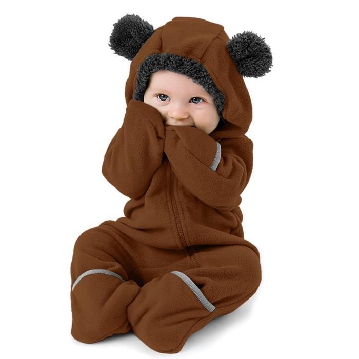 0 3 Ans Combinaison En Peluche Grenouillere A Capuche Hiver Une Piece Zippee Pour Nouveau Ne Pour Bebe Mixte Garcon Fille Marron Cdiscount Pret A Porter