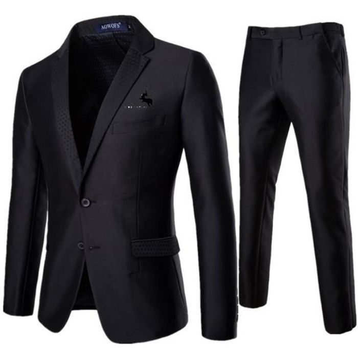 mobigarlan (veste+pantalon) costume homme de marque luxe 2 pièces hommes slim blouson homme blazer jj052a8 noir
