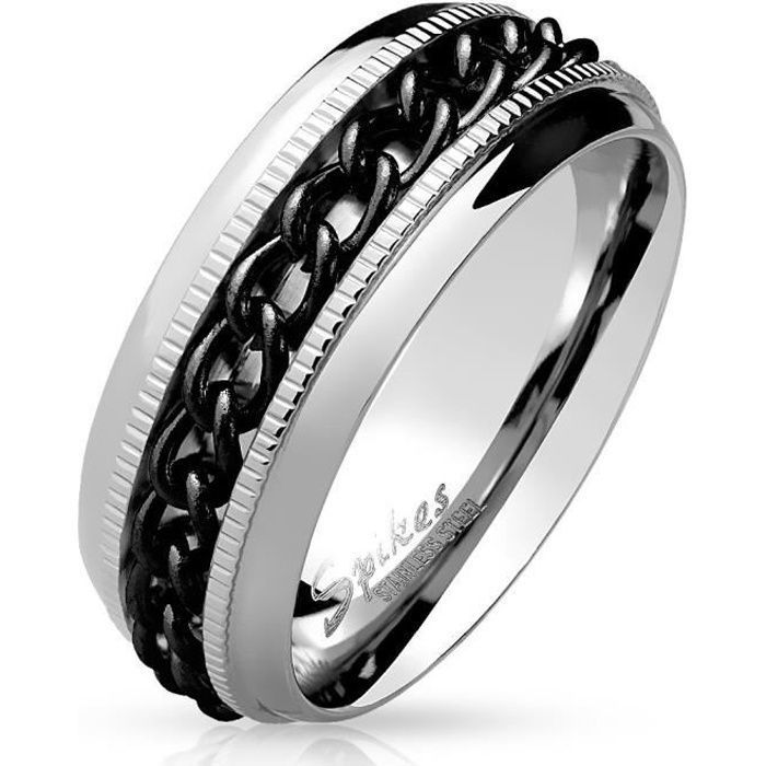 bague anneau couple femme homme en acier chaine noire anti-stress spin (65)