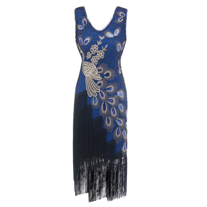 OS Grande taille Vintage des annees 1920 Flapper Tassel Great Gatsby Soiree Cocktail Robe Bleu Bleu Cdiscount Pret a Porter