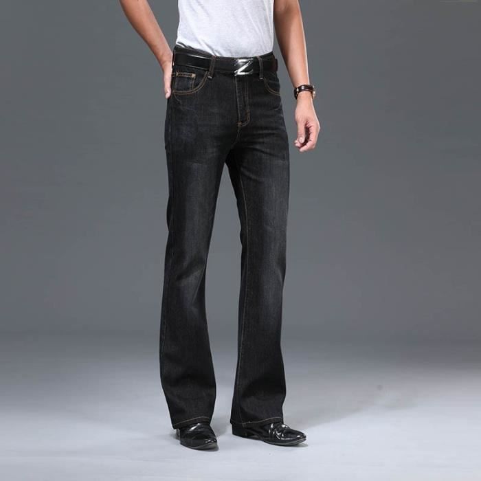 Jeans grands évasés pour hommes Denim pantalon classique de coupe évasée coupe ample taille haute-Noir