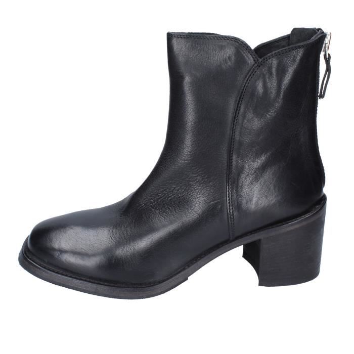 Bottines Femme MOMA Noir Cuir Talon Carre Hauteur de la tige Haute Fermeture Zip Noir Cdiscount Chaussures