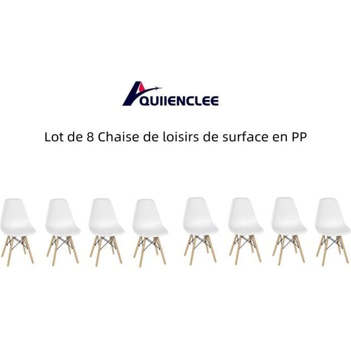 QUIIENCLEE Lot de 8 Chaise de loisirs de surface en PP de pied en bois de fil de fer blanches 50 x 46 x 83 cm