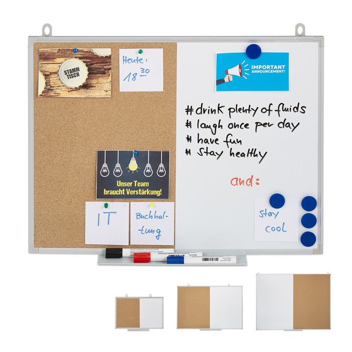 Tableau Rangement Relaxdays Tableau blanc combiné 2 en 1, panneau en liège, magnétique ...