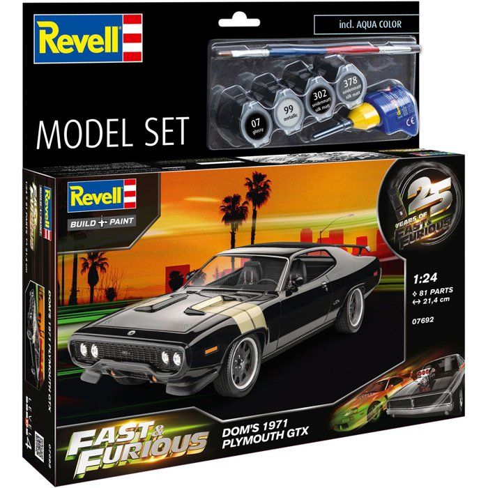 Maquette de voiture - REVELL - Model Set - Fast & Furious - Plymouth GTX de Dominic - Avec colle peintures et accessoires