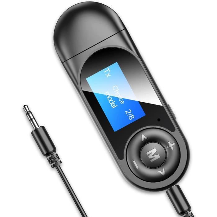 Adaptateur Bluetooth 5.0 émetteur/récepteur 2-en-1 Avec Jack 3.5mm – Pour TV, PC, Voiture, Faible Latence, écran LCD