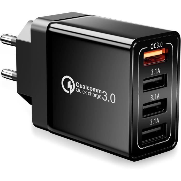 Chargeur USB Multiple, 65W 6 Ports USB Chargeur Rapide Avec QC 3.0