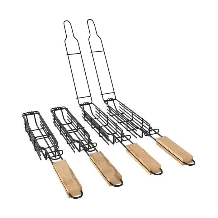 Lot De 8 Paniers Et Brochettes Pour Barbecue - 4 Paniers Métal Antiadhésifs + 4 Brochettes Plates - Pour Viande, Légumes, Poisson