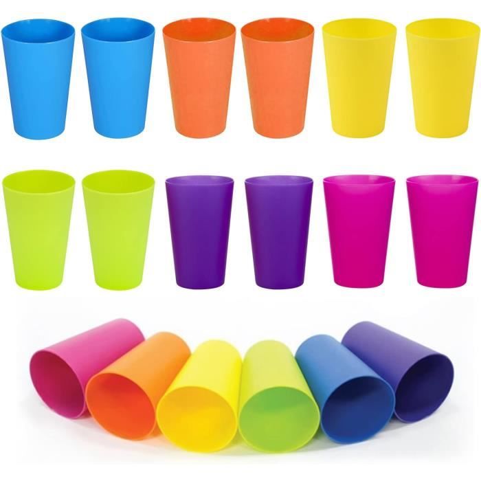 Lot De 12 Gobelets En Plastique Réutilisables – 250 Ml, 6 Couleurs Vives, Parfaits Pour Fêtes Et Pique-niques