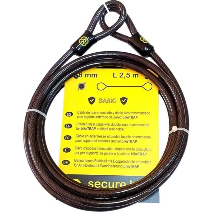 Wisebom Câble Antivol Vélo 1,2 M X 12 Mm – Câble Acier Tressé Robuste Avec Boucles, Complément Parfait Pour Cadenas U Ou Chaînes