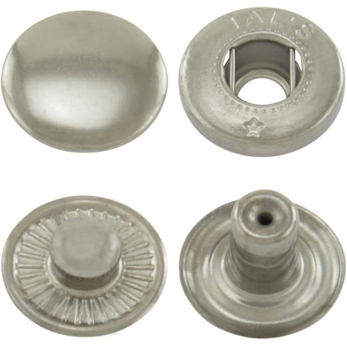 Boutons Pression 4 Parties Acier - Lot De 50 Pièces - Argenté Vieilli 10mm - Avec Ressort En S