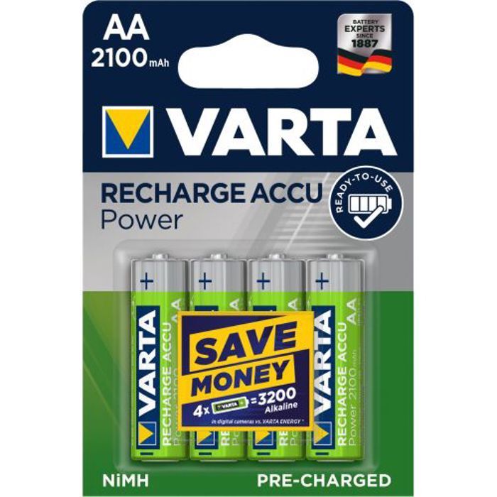 Piles rechargeables Ni-MH Accu Power 4x1,2V LR6 2100mAh - VARTA - 56706101404