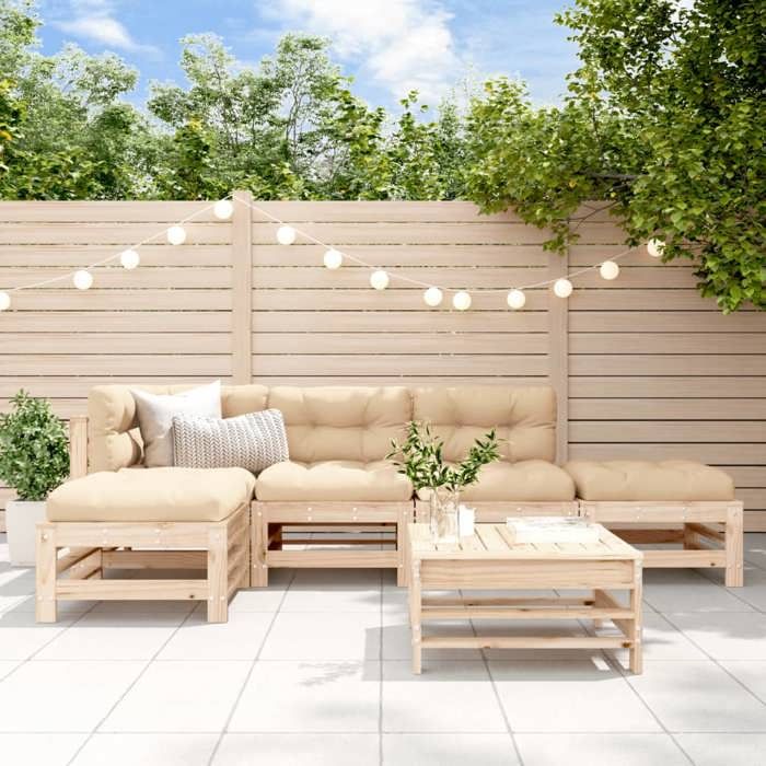 VIDAXL Salon de jardin 6 pcs Bois massif