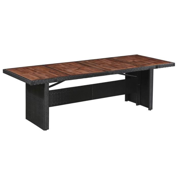 Table de jardin en résine tressée et acacia - Marron / noir - 240 x 90 x 74 cm