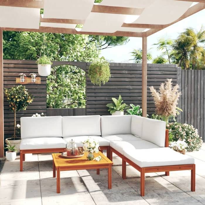 vidaXL Salon de jardin 6 pcs avec coussins Crème - vue 2