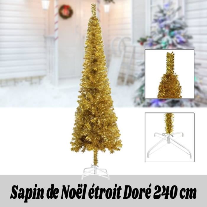 Sapin de Noël étroit Décorations de Noël Doré 240 cm RHO Nouveau 2