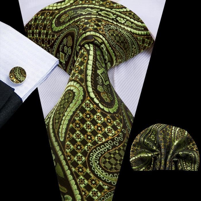 Kit Cravate Soie Barry.Wang - Paisley + Pochette + Boutons Manchette - Cadeau Homme Élégant