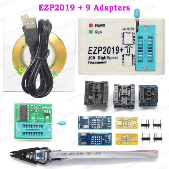 EZP2019 9 Items -EZP2019 + programmateur USB SPI + 12 adaptateurs ...