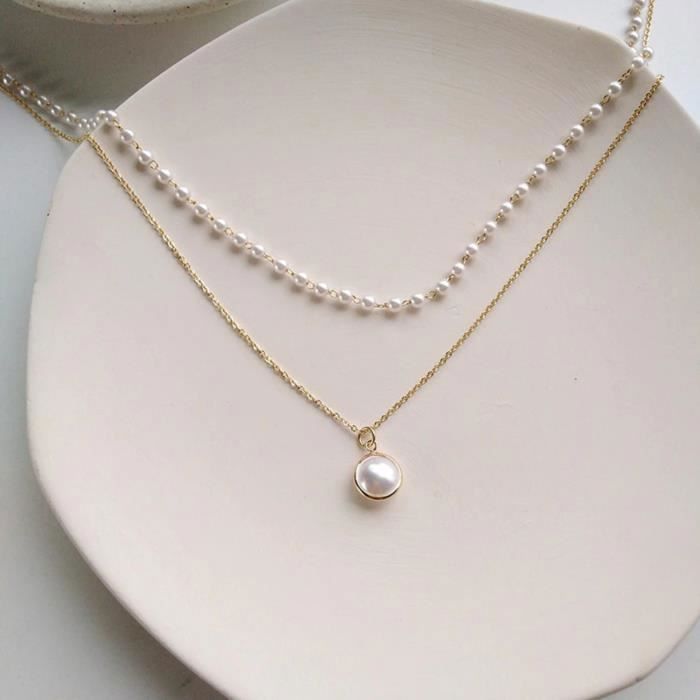 Collier Perles De Nacre Vintage - Bijou Fantaisie Occasion, Style Rétro, Pour Le Cou