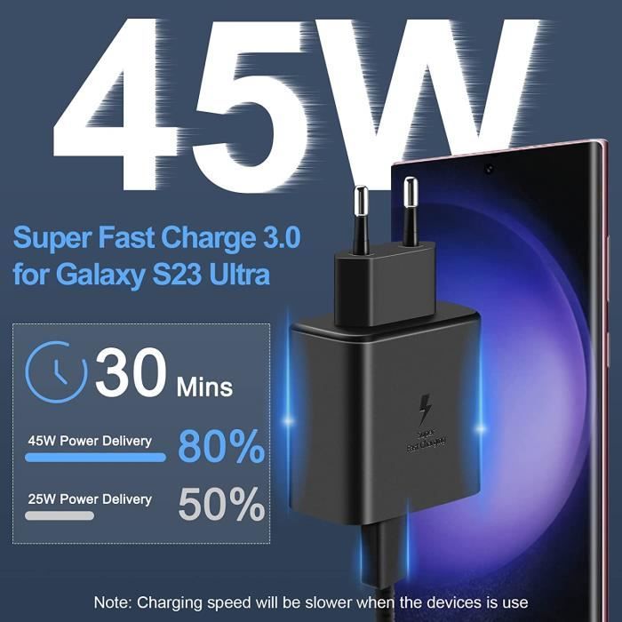Chargeur USB C 45W Chargeur Rapide pour Samsung Galaxy S23+, S23