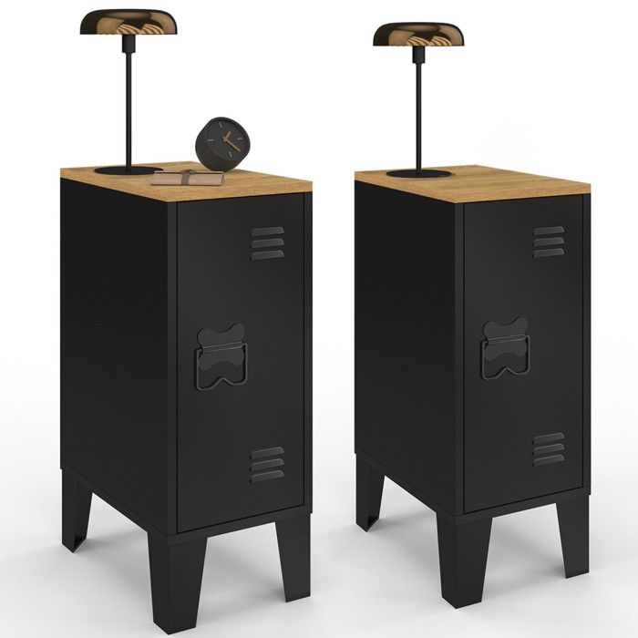 Set De 2 Tables D'Appoint Industrielles Métal Loft - Chevets 30x30x54cm Et 34x34x74cm