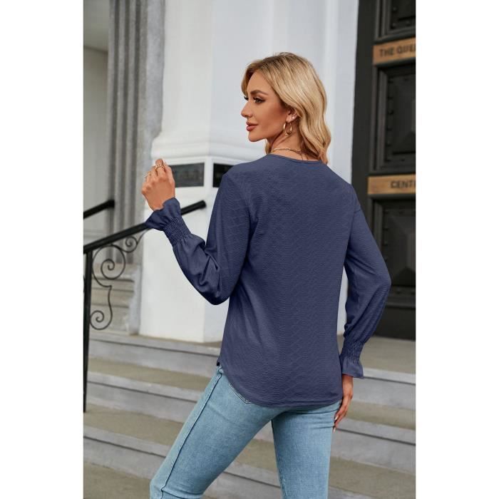 Pull Femme Col V Avec Dentelle Manches Longues Casual Pullover