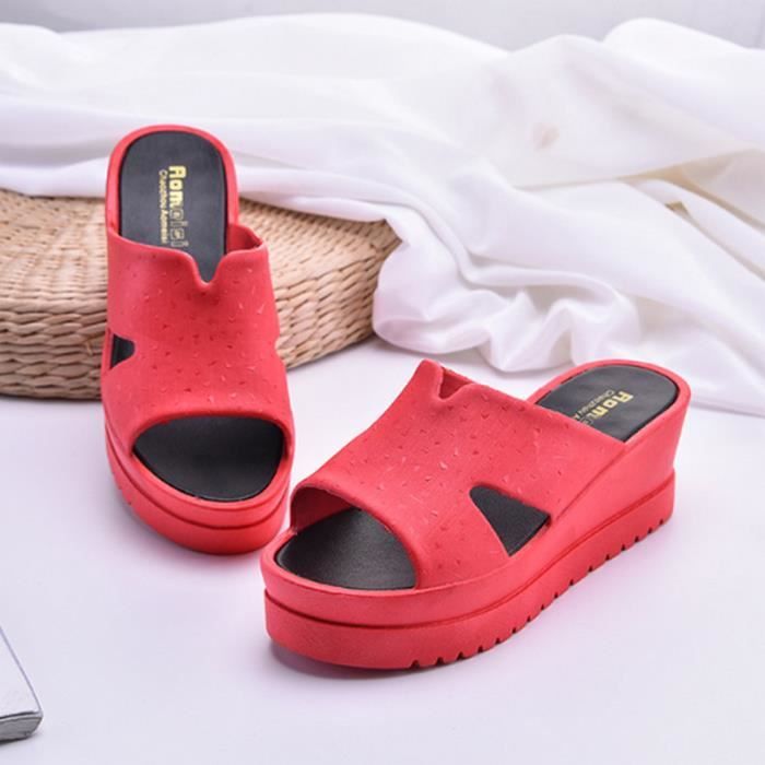 Escarpin Femme MR Talon Compens en Plastique Rouge Fond