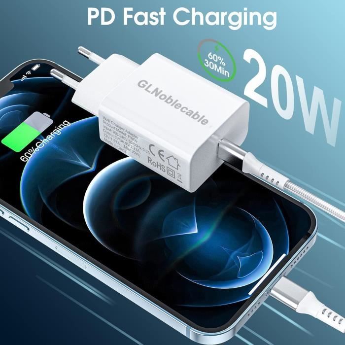 Chargur rapid 20W + Cabl USB-C Lightning 2 Mètrs charg t synchronisation pour iPhon 14/ 13/ 12/ 11/ XR/ XS / Mini/ Plus / SRI PRO marqu RPS au millur prix Chargur rapid 20W + Cabl USB-C Lightning 2 Mètrs charg t synchronisation pour iPhon 14/ 13/ 12/ 11/ XR/ XS / Mini/ Plus / SRI PRO marqu RPS au millur prix