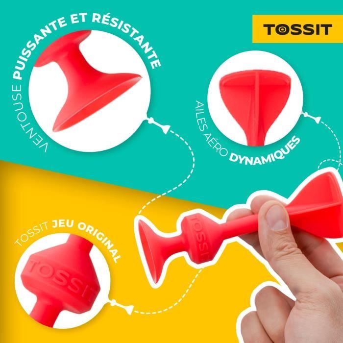 TOSSIT Kit De Fléchettes à Ventouses En Silicone Alimentaire – Jeu De Précision Sur Surfaces Lisses, 9 Variantes, Dès 3 Ans