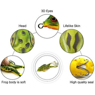 WASAGA Lot De 5 Leurres Grenouilles Topwater 5g/8g/12g – Yeux 3D, Corps Creux Souple Pour Brochet, Achigan Et Carnassiers