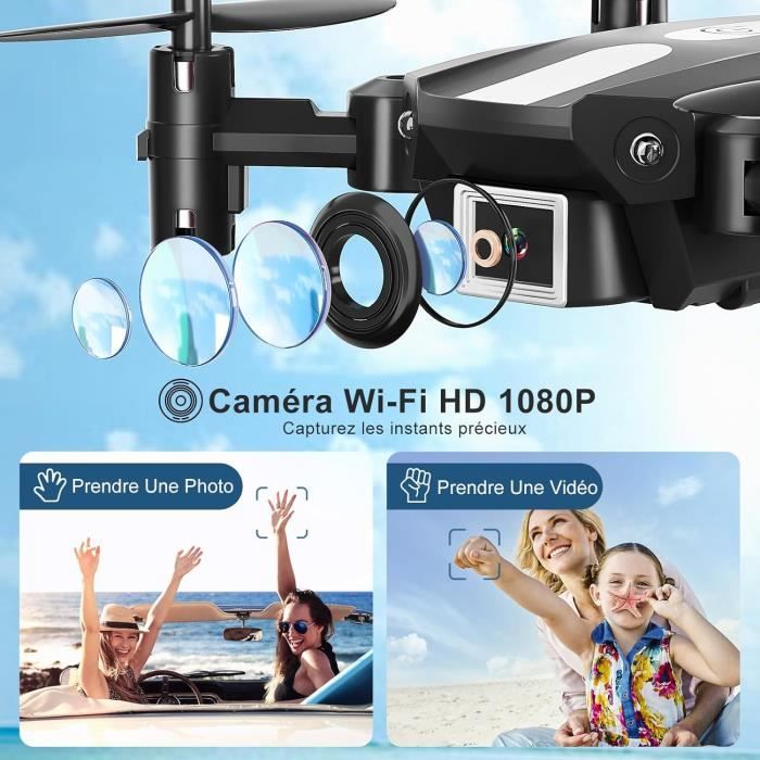 Drone Avec Caméra Drone FPV Gerbala Pour Débutants - Pliable Avec 2 Batteries Et Caméras - 360° Flip - Noir Drone Débutant Fpv