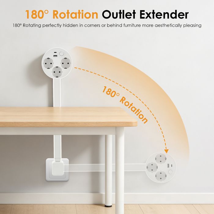 Rallonge de prise avec barre d'extension extensible (44-67 cm),5 prises ...