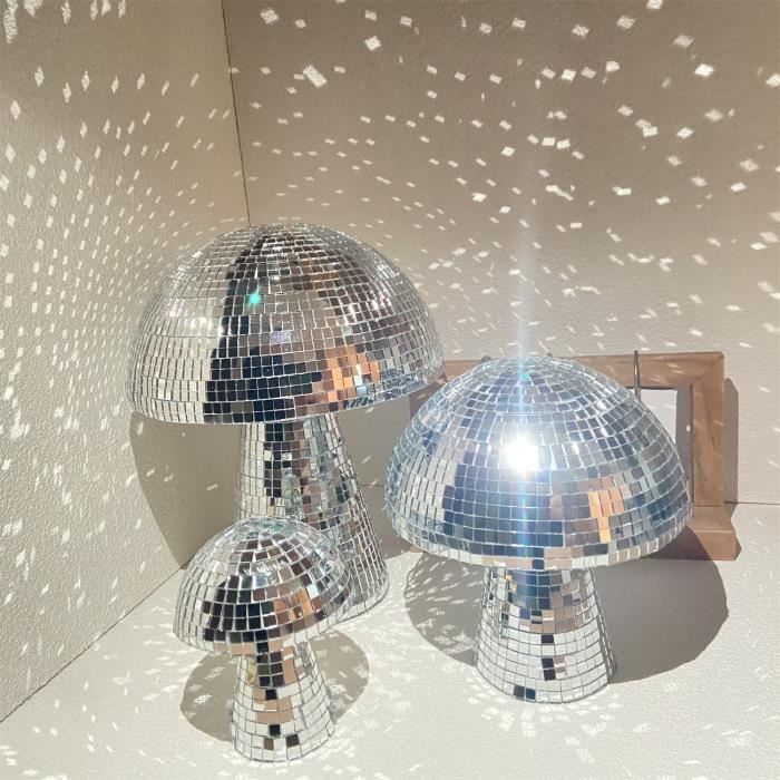 Boule Disco Champignon Réfléchissante 10,2 Cm – Décoration Lumineuse Mariage, Bar, Scène, DJ, Fête (Argenté)