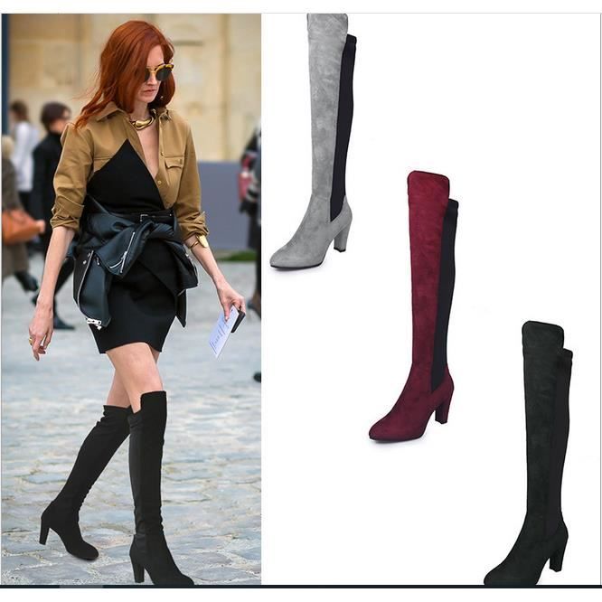 Sexy Bottes cuissardes haut femme a talon haut Gris automne Boot fille bottes a talon femme pas cher hiver chaussure de ville Gris Cdiscount Pret a Porter