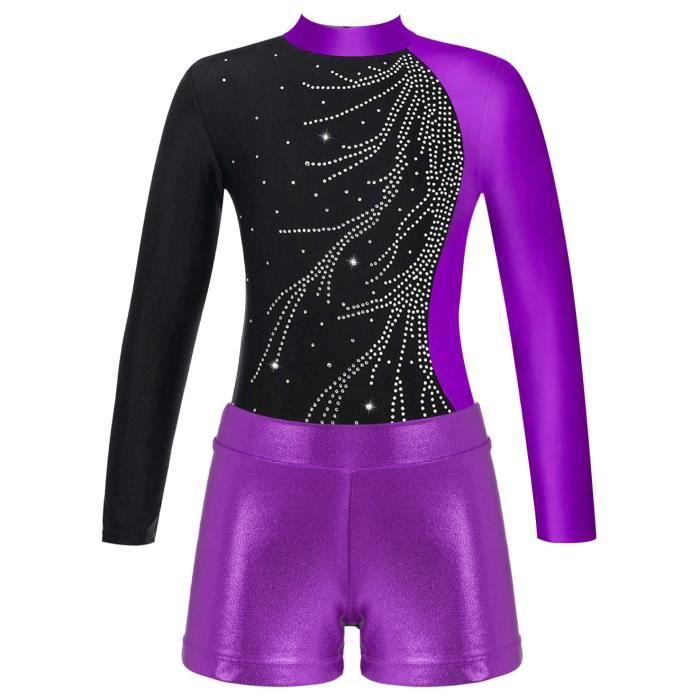 Iixpin Enfant Fille Justaucorps Gymnastique Strass Manches Longues