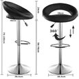 AKALNNY Lot de 2 Tabourets de Bar Réglable en Similicuir Chaise Rotatif à 360 Dégrées avec Dossier Croissant - Noir-3