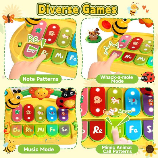 Jouet Piano Éléphant Musical Pour Bébé 6-18 Mois – Lumières, Sons Animaux, 3 Modes D'Apprentissage, Cadeau Garçon Fille