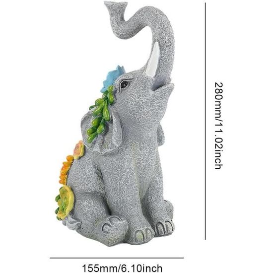 6 Figurines Éléphants Miniatures En Résine - Déco Jardin Et Intérieur Style Dessin Animé Avec Banane