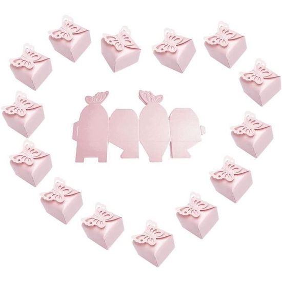 Niaciswe Boîte à Bonbons Papillon Rose 60 Pièces Boite Dragees Bapteme Boite de Dragées Communion Boite Cadeau Mariage Contenant Dragees Bapteme Boîte de Cadeaux en Papier Perlé