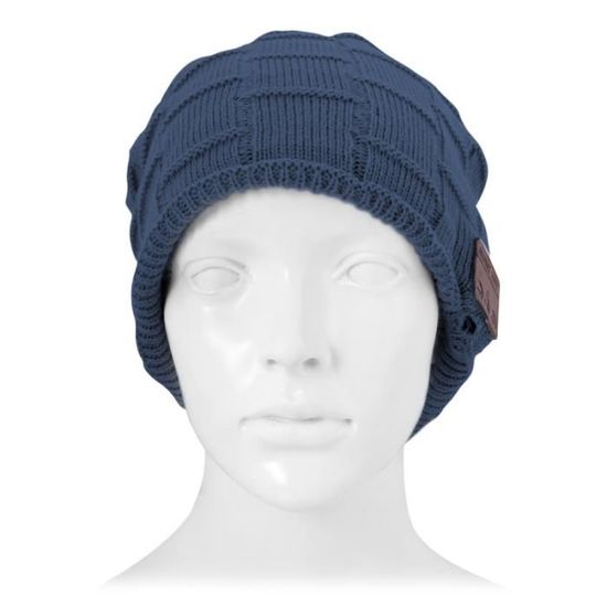 Bonnet Connecté gris pour gar?on et fille adultes Carré tricoté texturé  casque Bluetooth chaud d'hiver avec micro