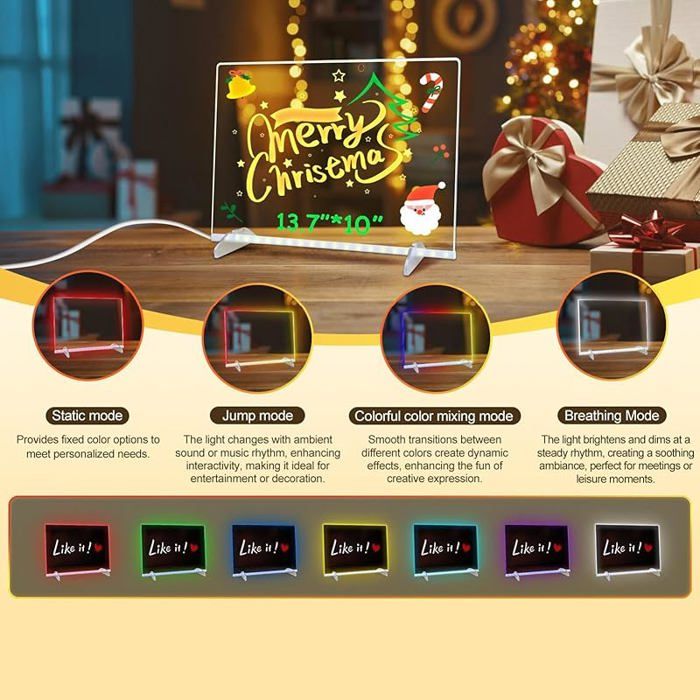 Planche à Dessin LED 35x25 Cm – 13 Couleurs, 6 Modes, 8 Couleurs RVB, 4 Luminosités, Avec Adaptateur USB, Marqueurs Et Suspension – Cadeau Enfant