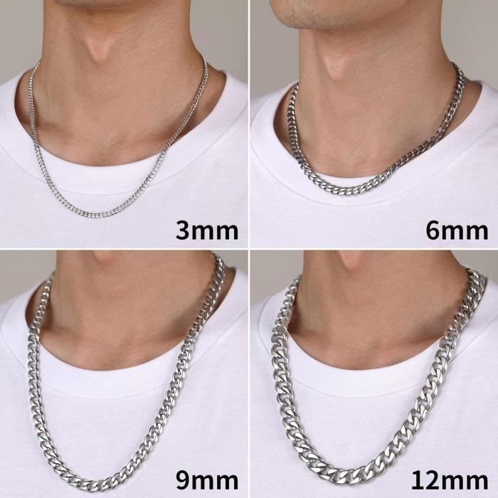 Chaîne Cubaine Homme En Acier Inoxydable 5 Mm - Longueurs 46 à 66 Cm, Hypoallergénique, Fermoir Robuste