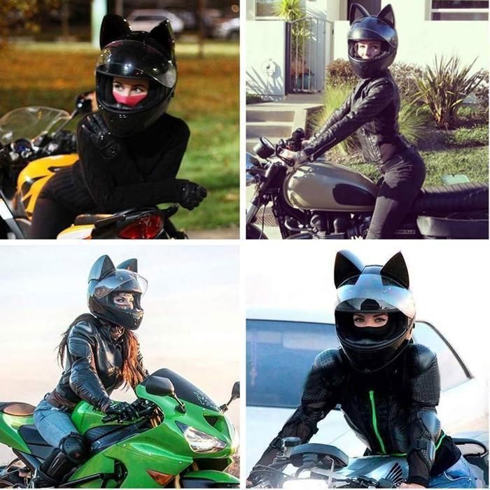 Casque Moto Intégral Femmes Oreilles De Chat - Casque Chevalier Flip-Up DOT/ECE Certifié Pour Scooter ATV