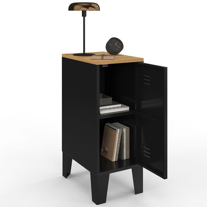 Lot De 2 Tables D'appoint Industrielles - Sellettes En Métal Noir, Desserte Chevet