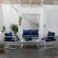 Salon de jardin IBIZA en tissu bleu 4 places - aluminium blanc - HAPPY GARDEN - Design - Jardin-0