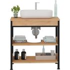 EUGAD Meuble sous Lavabo, Étagère de Rangement sous Vasque, Structure Métal, 60x30x60cm, Chêne Clair+ Noir 0170WY