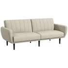 HOMCOM Canapé convertible 3 places design contemporain dossier inclinable modulable bois hévéa noir tissu blanc cassé