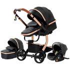 Poussette 3 en 1 Bébé Combinée Siège-Auto Nacelle Trio Réversible cuir pu Roues increvables Canne noir bazarland30