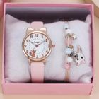 SHARPHY Coffret montre enfant fille + bracelet lapin – quartz chat bracelet en cuir étanche étudiant mignonne mode rose