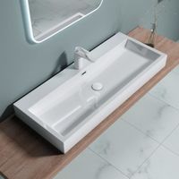 Lavabo vasque évier à poser en fonte minerale colossum 06-1000 blanc avec trop-plein, un perçage pour robinet 100 x 42 x 10cm